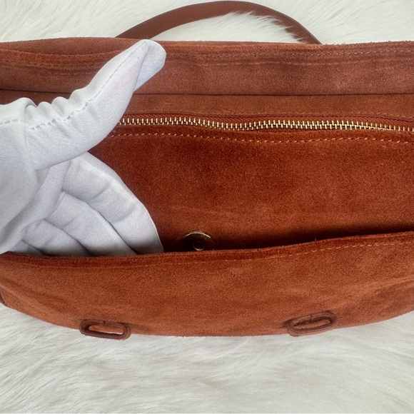 Women's Violetta Genuine Suede Messenger Bag Handbag Purse 13.5"x9"x4.5" Camel - Picture 4 of 16